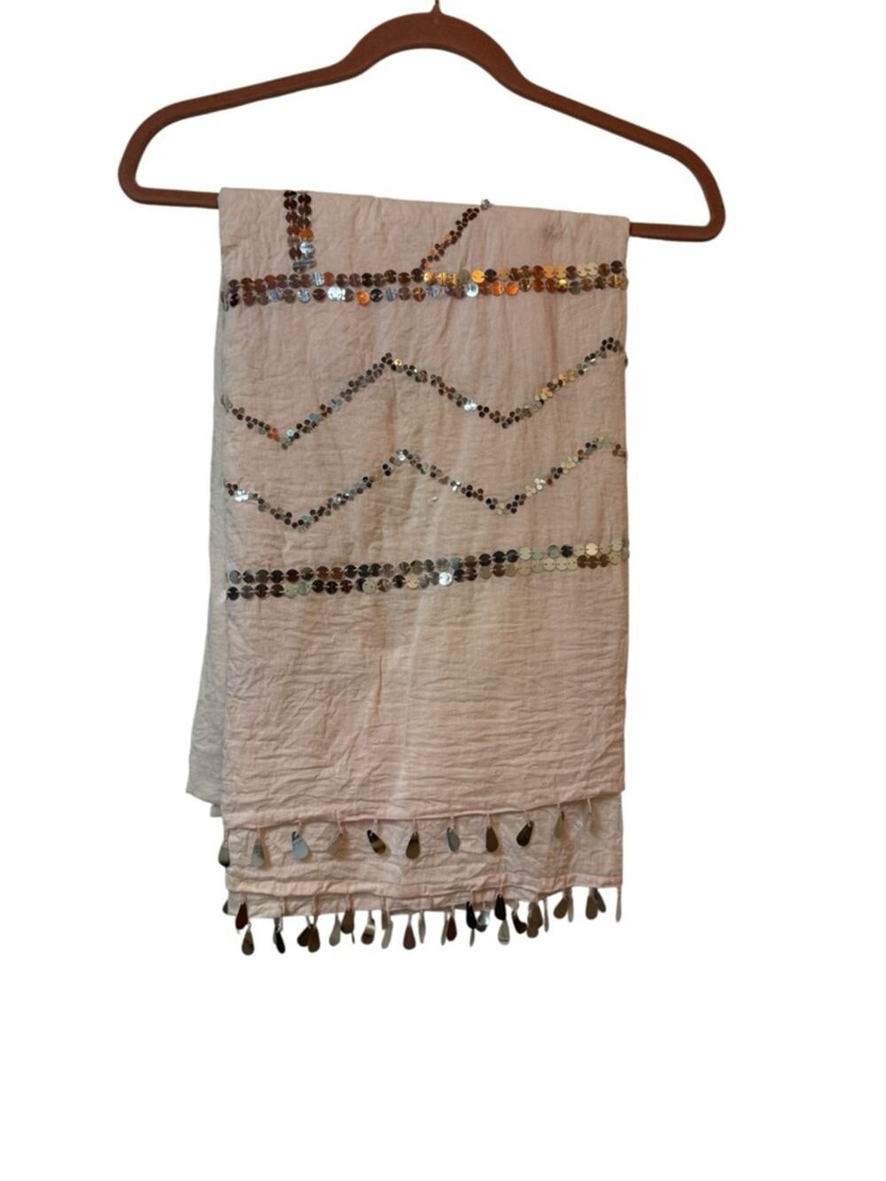 Sequined Tassel Scarf in Light Pink